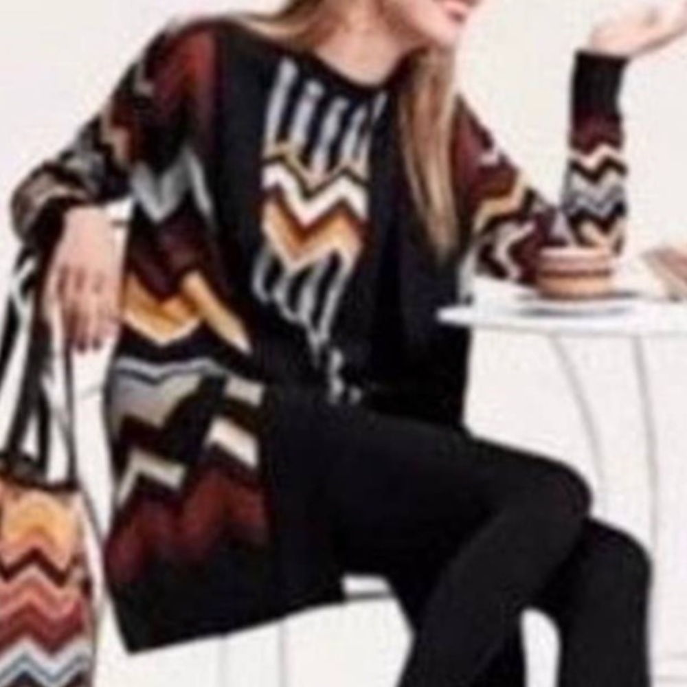 Missoni long Chevron Cardigan heavy Knit Sweater multicolored medium